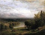 Alexander Helwig Wyant Farmhouse in a River Valley painting